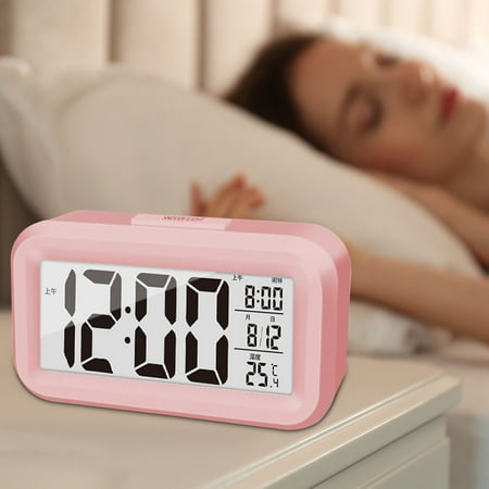 Hohaski Radio Alarm Clocks for Bedrooms Upgraded Digital Alarm Clock 4.3In Led Display with Temperature Larger Lound Light Control Portable Snooze Calendar Brightness with Battery Powered Alarm Clock