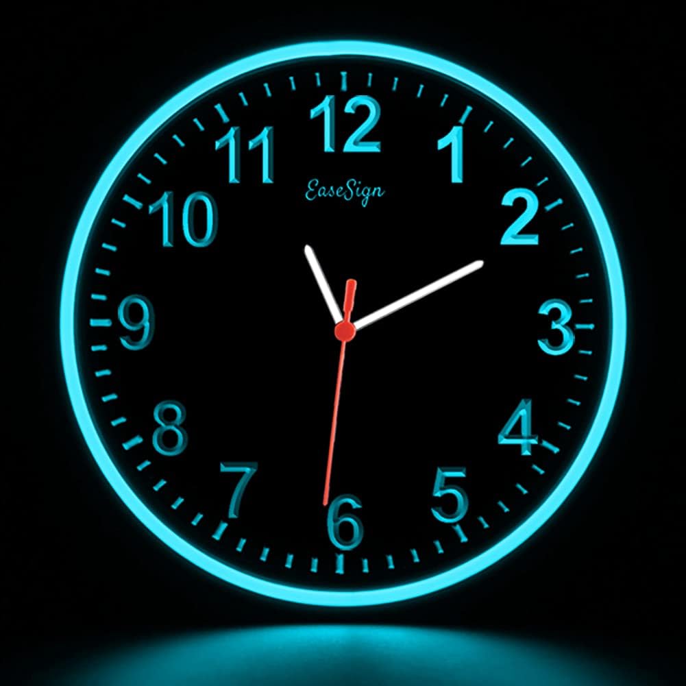 Home Decor LED Flexible Flex Neon Wall Clock 6 Colors 10 (Ice Blue)