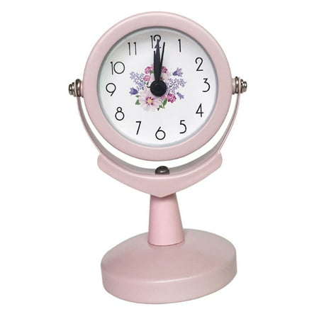 Home Office Small Round Shape Silent Desk Alarm Clock Kids Room Bedside , Travel Clocks, 12 Arabic Numbers Display,Easy Read For Kids Pink