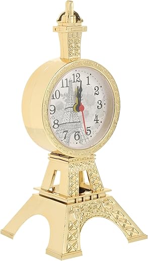 HOMSFOU Paris Eiffel Tower Alarm Clock, Beep Wake Round Alarm Clock Retro Wake Up Alarm Clock Bedside Desktop Alarm Clock for Desk Bedroom Home Decoration Golden