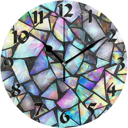 Hotbar Round Beautiful Colored Prism Round Wall Clock Silent Non Ticking Battery Operated Decorative for Kitchen Living Room Bedroom Office 10 in