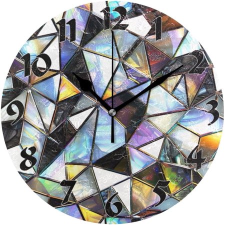 Hotbar Round Beautiful Colored Prism Round Wall Clock Silent Non Ticking Battery Operated Decorative for Kitchen Living Room Bedroom Office 10 in