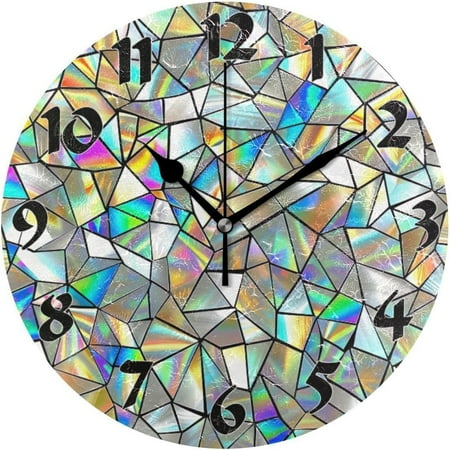 Hotbar Round Beautiful Colored Prism Round Wall Clock Silent Non Ticking Battery Operated Decorative for Kitchen Living Room Bedroom Office 10 in