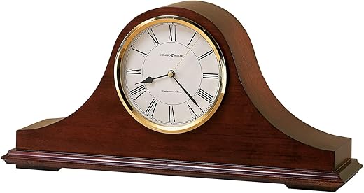 Howard Miller Christopher Mantel Clock 635-101 – Windsor Cherry Finish, Brass Accents, Black Roman Numerals, Quartz Single-Chime Movement, Volume Control