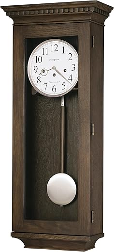 Howard Miller Driggs Wall Clock II -33.5 Inch Burnished Oak & Wall Art Nickel-Finished Pendulum Non Ticking Key-Wound, Westminster Chime Movement Best for Living Room Office and Home Decor