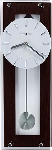 Howard Miller Emmett Contemporary Wall Clock 625-514 ? Black Coffee Finish, Satin Silver-Finished Pendulum, Thick Plate Glass Cover, Chrome Accents, Quartz Movement