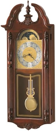 Howard Miller Handy Wall Clock II 549-443 – Windsor Cherry Finish, Vintage Home Décor, Polished Brass-Finished Pendulum, Quartz Dual-Chime Movement, Volume Control