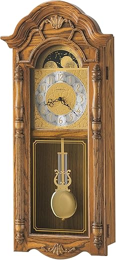 Howard Miller LaGrange Wall Clock II 547-444 – Golden Oak Home Decor with Brass Pendulum with Quartz Dual-Chime Movement