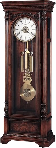 Howard Miller Perlman Floor Clock II, 88.5 Inches Hampton Cherry Finish & Adjustable Levelers with Cable-Driven, Triple-Chime Movement Roman Numerals Floor Clocks Best for Bedroom & Living Room