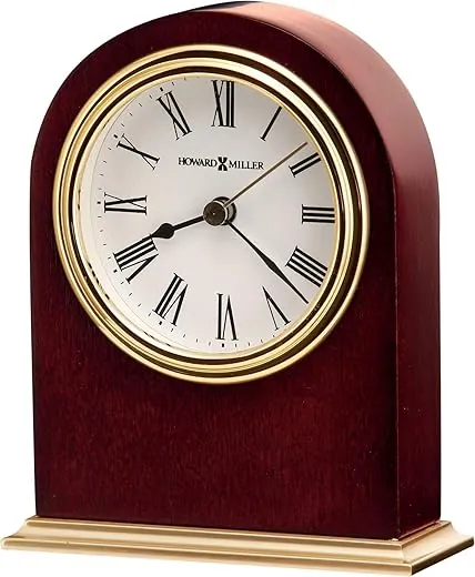 Howard Miller Priest River Table Clock II 549-779 – Modern Arched Shaped Clock II, Low-Gloss Rosewood Hall Finish, Brass Finish Metal Bass, Felt Bottom, Quartz Movement