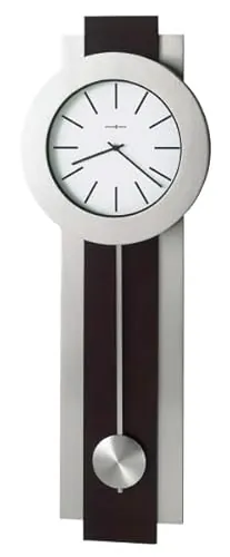 Howard Miller Salem Wall Clock II 549-424 – Modern, Merlot Cherry Finish, Brushed Nickel Pendulum, Bezel & Sidebars, Quartz Movement, Black Bar Hour Markers