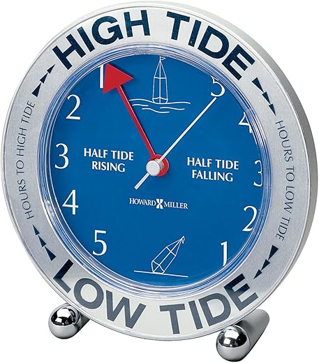 Howard Miller Tide Mate III Table Clock 645-527 – East Coast Atlantic Ocean, High & Low Tide, Silver-Tone Acrylic Case, Colorful Graphics, Quartz & Tide Movement