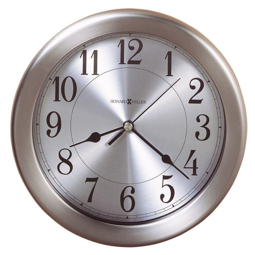 Howard Miller Wall Clock 8.5" Analog Round Sturdy Metal Frame in Brushed Nickel