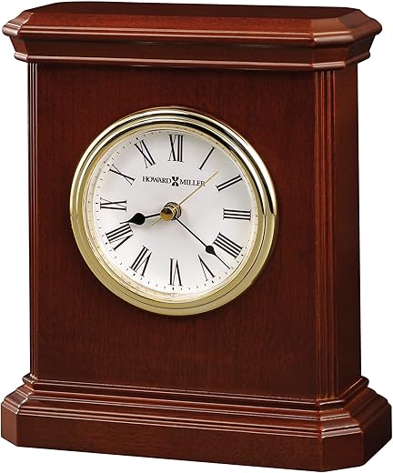 Howard Miller Windsor Carriage Table Clock 645-530 – Windsor Cherry Finish, White Dial, Acrylic Crystal, Black Roman Numerals, Vintage Home Décor, Quartz Movement