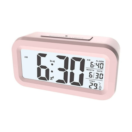 Hwuxmo Temperature Version Smart Clock, Silent Clock, Electronic Clock, Light Sensing Alarm Clock, Snoozy Student Smart LCD Alarm Clock Clearance Pink