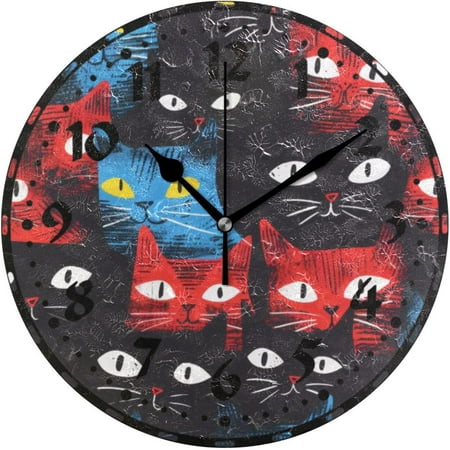 Hyjoy Abstract Colorful Cats_4 Wall Clock, Silent Non Ticking 10 Inch Battery Operated Wall Clocks, Easy to Read Clock for Home Kitchen Living Room Bathroom Office Decor