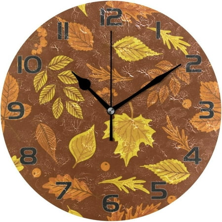 Hyjoy Autumn Maple Leaf Wall Clock, Silent Non Ticking Battery Operated Creative Decorative Round Clock for Kitchen, Living Room, Bathroom, Home School Office Decor, 10 Inch