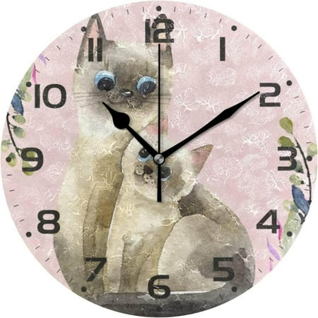 Hyjoy Cat Mom Flower Pink Wall Clock 10 Inch Silent Non Ticking Round Clock Oil Painting Clock Easy to Read Clock for Living Room Bedroom Bathroom Home Decor