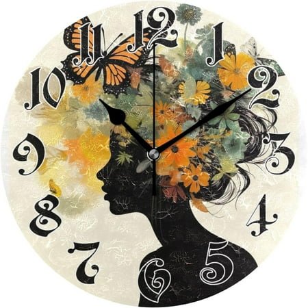 Hyjoy Wall Clock - Silent Non-Ticking, Battery Operated, 10 Inch Butterfly Fairy Clock Decorative for Home, Bedroom, Living Room - Modern Decor Wall Clock