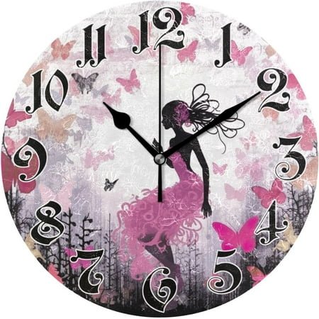 Hyjoy Wall Clock - Silent Non-Ticking, Battery Operated, 10 Inch Fairy and Butterflies Clock Decorative for Home, Bedroom, Living Room - Modern Decor Wall Clock