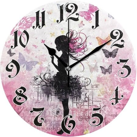 Hyjoy Wall Clock - Silent Non-Ticking, Battery Operated, 10 Inch Fairy and Butterflies Clock Decorative for Home, Bedroom, Living Room - Modern Decor Wall Clock