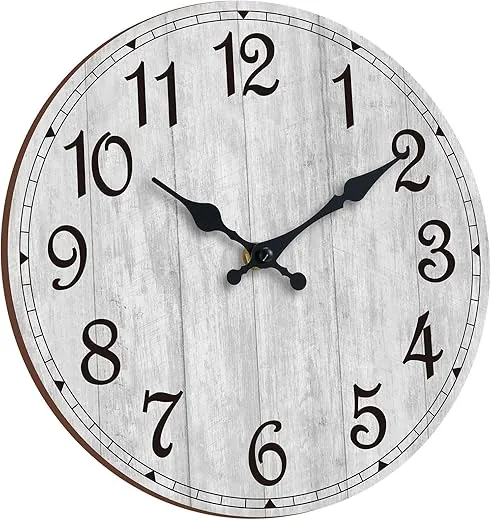 HYLANDA Wall Clock 12 Inch, Grey Wall Clocks Battery Operated Silent Non Ticking, Vintage Rustic Wooden Clocks Decorative for Kitchen Bathroom, Living Room, Bedrooms, Dining Room, Office (12)