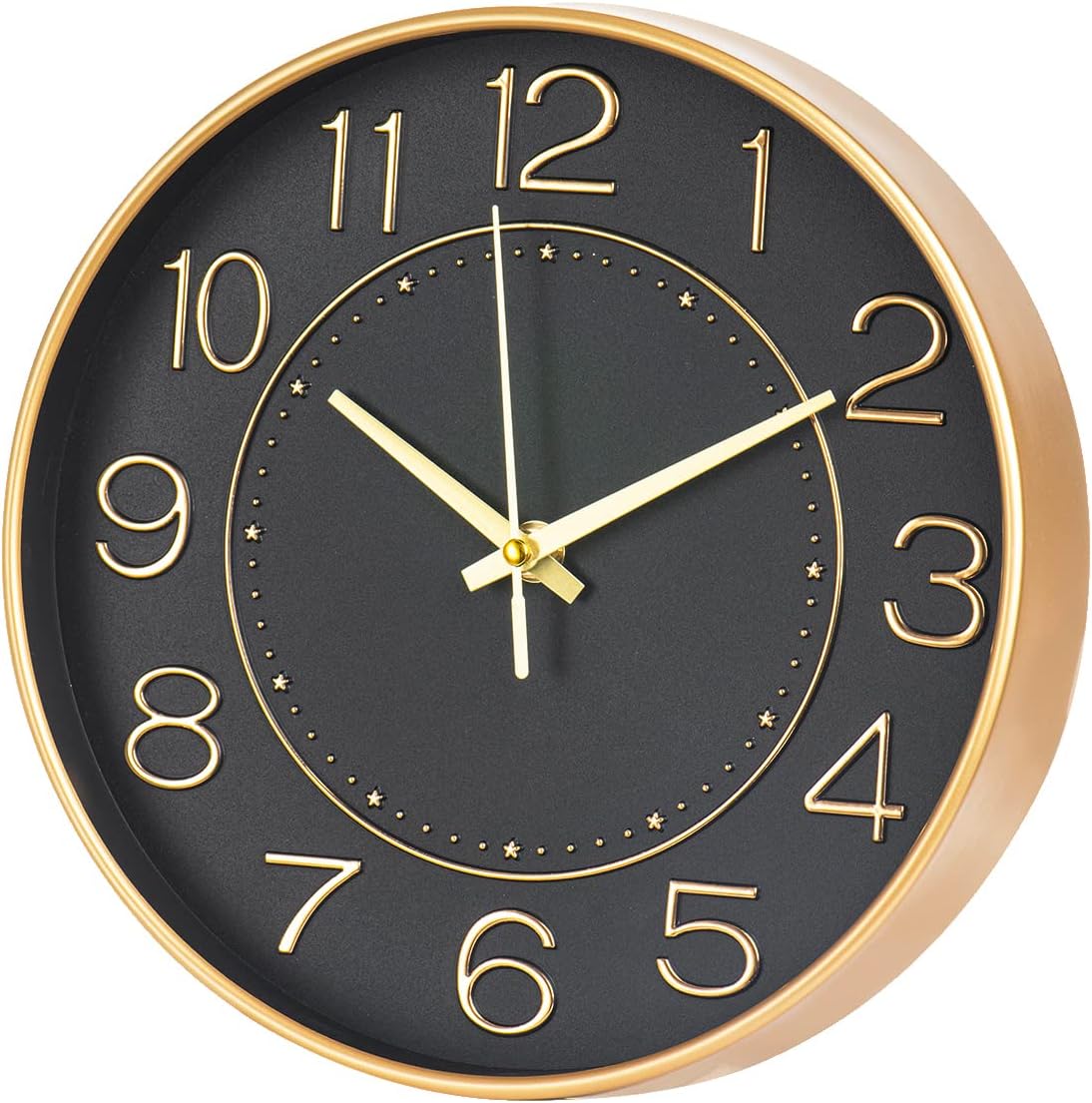 HZDHCLH Modern Wall Clocks Battery Operated,10 inch Black and Gold Clock for Wall,Silent Small Wall Clock for Living Room Bedroom Kitchen Office Nursery Decor