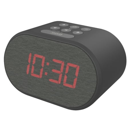 i-box Lite Alarm Clock for Bedroom with USB Charger, LED Backlit Display, FM Radio, Black