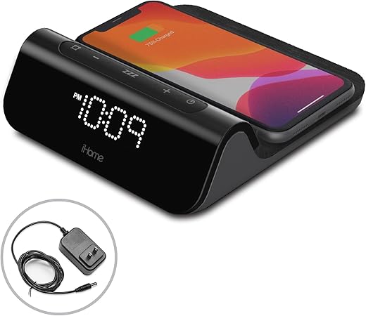 iHome 3-in-1 Magnetic Fast Wireless Charging Clock for Magsafe Enabled Devices, USB-C and USB-A Charging, 25W Total Power Output, Fast Wireless Charing Clock (iW23)