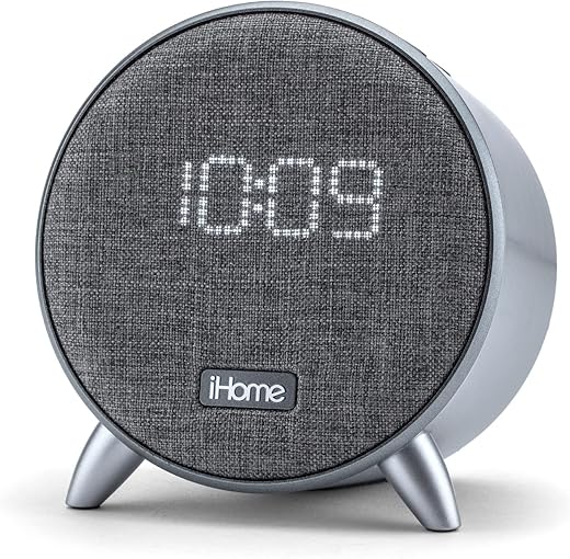 iHome Bluetooth Alarm Clock with USB Charging and Ambient Night Light, Digital Alarm Clock for Bedroom, Home Office, or Dorm (IBT235V2G – Gray)