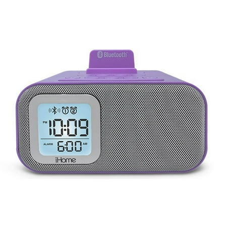 iHome Wireless Bluetooth Wake Sleep Battery Backup Digital Alarm Clock (Purple) (Certified Used)