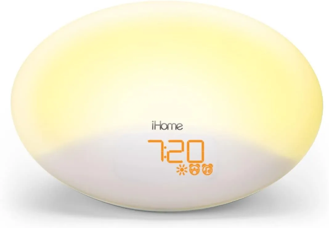 iHome Zenergy Sound Machine with Sunrise Alarm Clock, Built-in Bluetooth Speaker and Night Light, Bedroom Décor Designed for Anxiety Relief Stress White