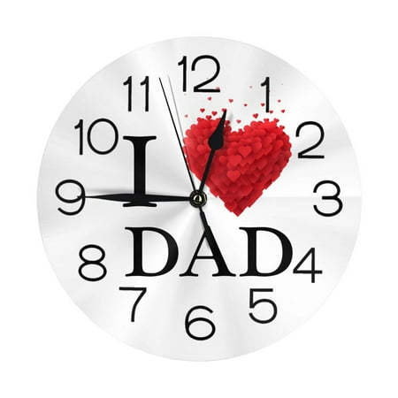 I Love Dad Flat Letter Modern Red Hearts Font Wall Clock - 10 Inch Silent Non-Ticking Wall Clocks -Country Retro Rustic Style Decorative For Living Room Kitchen Home Bathroom Bedroom