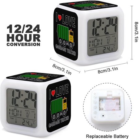 I Love Garbage Trucks Color Changing Alarm Clocks Led Digital Clock Home Office Bed[3706]