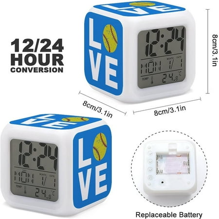 I Love Softball Digital Alarm Clock With Cube Night Light And Thermometer[3983]