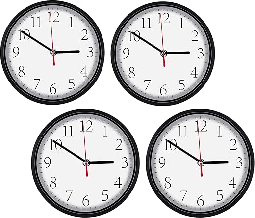 Inbagi 4 Pcs Black Silent Wall Clock 8 Inch Quartz Battery Operated Wall Clocks Small Non Ticking Analog Clock Modern Round School Clock for Home Bedroom Kitchen Bathroom Office Living Room