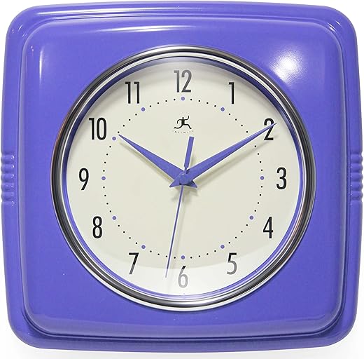 Infinity Instruments 9 Inch Square Clock - Retro Wall Clock - Silent Non-Ticking Mid Century Modern Kitchen Clock Decorative - Veri Peri