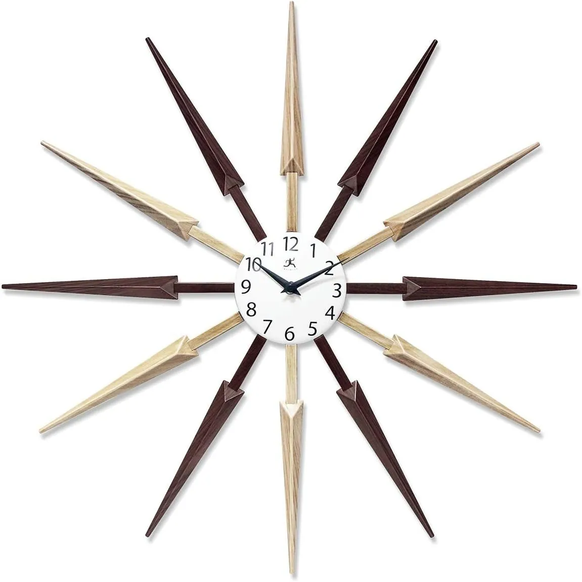 Infinity Instruments Celeste Starburst Wall Clock, Retro Midcentry Spoke Design, Easy to Hang Keyhole, 24 Inch, Dark Wood