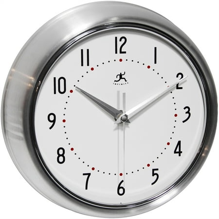 Infinity Instruments Retro Round Silver Metal 9.5-inch Analog Wall Clock