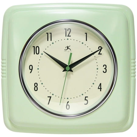 Infinity Instruments Retro Square Meadow Mist Green Plastic 9.25-inch Analog Wall Clock