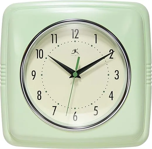 Infinity Instruments Retro Wall Clock - 9 Inch Square Clock - Silent Non-Ticking Mid Century Modern - Kitchen Clock Office Clock Diner Wall Clock - Vintage Wall Clock Decorative - Meadow Mist