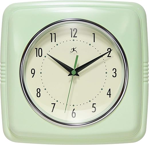 Infinity Instruments Retro Wall Clock - 9 Inch Square Clock - Silent Non-Ticking Mid Century Modern - Kitchen Clock Office Clock Diner Wall Clock - Vintage Wall Clock Decorative - Meadow Mist