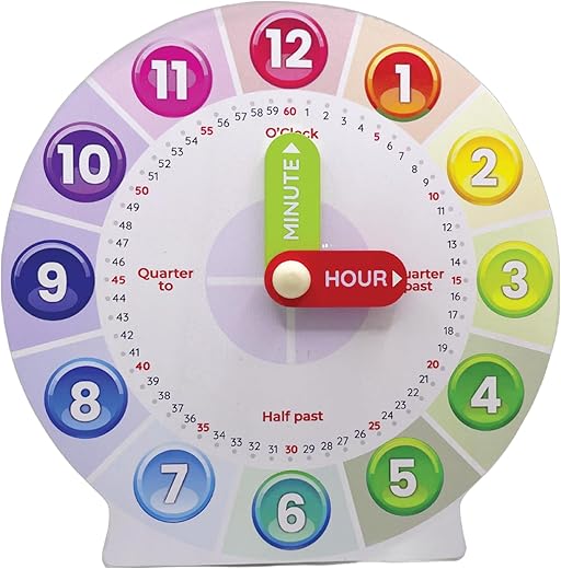 Interactive Educational Teaching Clock - Learn Time Easily, Durable Design for Kids with moveable arms, Engaging Hands-On Learning Tool, Perfect for Classroom & Home Use