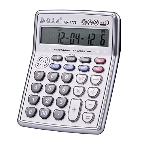 Irfora Musical Desk Calculator 12-Digits LCD Display Electronic Calculator Counter Big Buttons with Music Piano Play Time Date Show Alarm Clock Function for Office Business Classroom Home Supplies