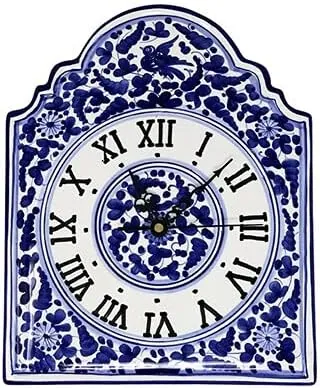 Italian Ceramic Square Wall Clock - Arabesco Blue - F.lli Mari Maioliche