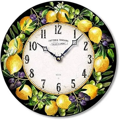 Italian Pottery Style Wood 12 Inch Lemon Wall Clock C8029 (Black)