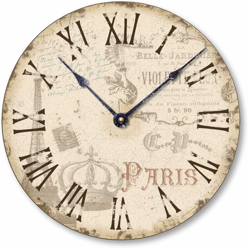 Item C2039 Vintage Style Shabby Chic Paris Wall Wall Clock (12 Inch Diameter)