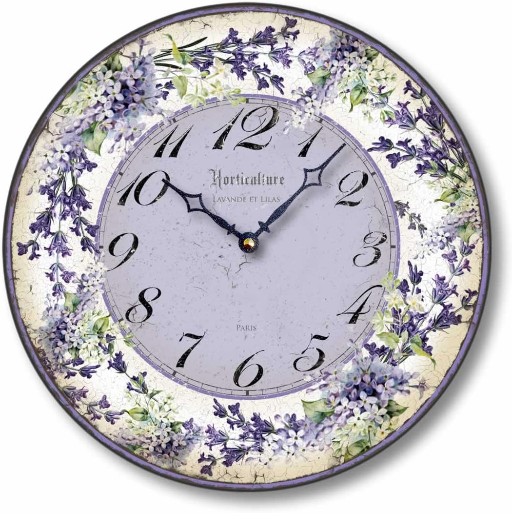 Item C8209 Vintage Style Lilacs and Lavender Wall Clock (12 Inch Diameter)