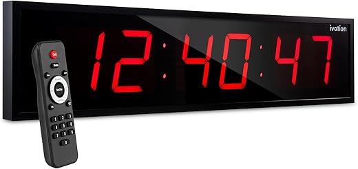 Ivation Huge 48 Inch Large Big Oversized Digital LED Clock with Stopwatch, Alarms, Countdown Timer & Temp - Shelf or Wall Mount (Red) | 6-Level Brightness, Mounting Holes & Hardware