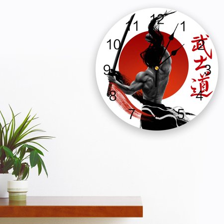 Japan Man Sword Bushido Wall Clock Modern Design Silent Bedroom Living Room Decoration Round Hanging Clocks